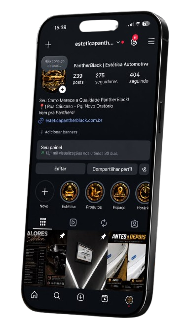 Perfil do Instagram da PantherBlack Estética Automotiva no celular